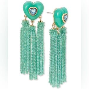 On 34th Green Heart Tassel Earrings - NWT
